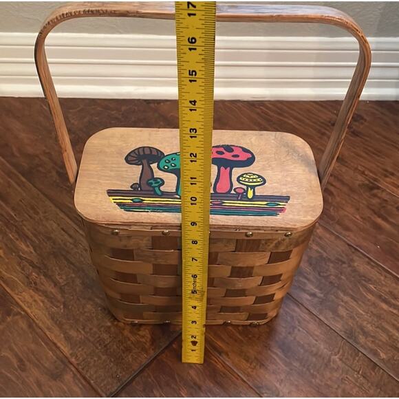 Mushroom Basket Purse Vintage Hand Painted Retro Kitsch Lined Made in Hong Kong - Picture 10 of 16